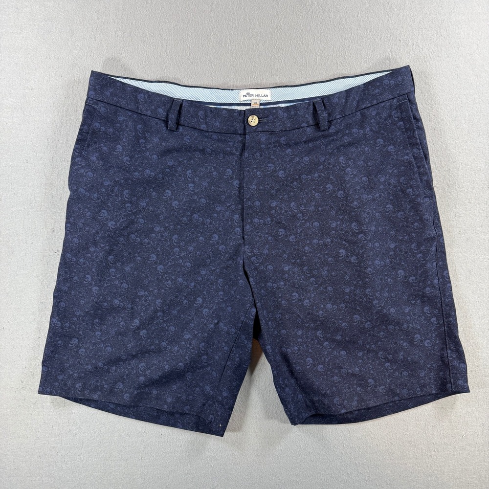 Peter Millar Shorts Men 38 Navy AOP Skull Rose Performance Stretch Golf Preppy